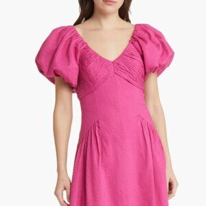 FRAME Puff Sleeve High-Low Cotton Dress